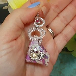 NEW! Purple Imperial Jasper Crystal Necklace, Flower Charm, Czech Glass Beads